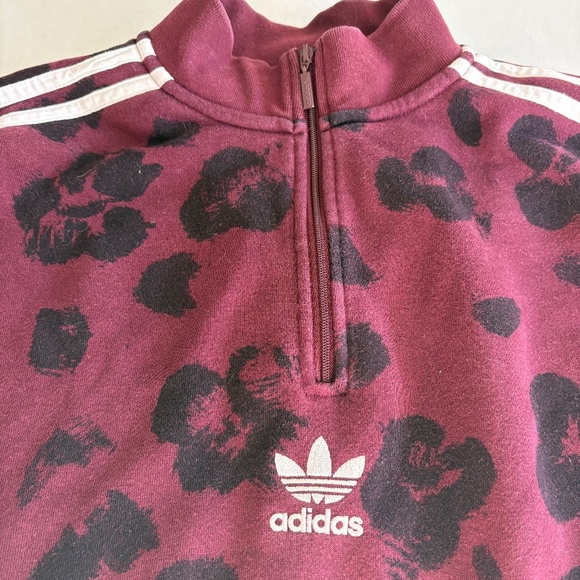Adidas Originals Bellista Cropped sweatshirt cheetah all over print maroon black - Picture 7 of 14